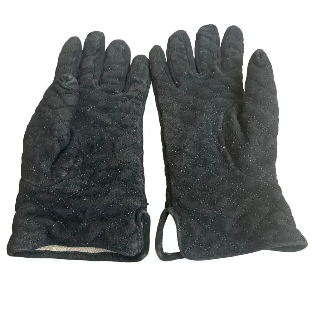 COACH Black Suede Quilted Women’s Gloves w Cashmere Lining